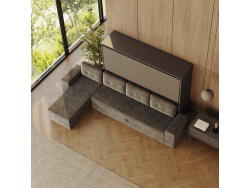 SMARTBett Murphy Bed 160x200 Horizontal M2 Wild Oak  (Depth 55cm)  with Corner Sofa Sand  Grey