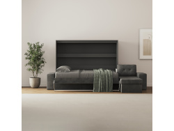 SMARTBett Murphy Bed 160x200 Horizontal M2 Wild Oak  (Depth 55cm)  with Corner Sofa Sand  Grey