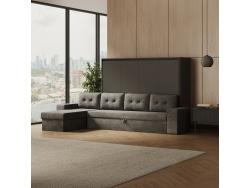 SMARTBett Murphy Bed 160x200 Horizontal M2 Wild Oak  (Depth 55cm)  with Corner Sofa Sand  Grey