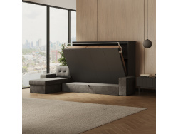SMARTBett Murphy Bed 160x200 Horizontal M2 Wild Oak  (Depth 55cm)  with Corner Sofa Sand  Grey