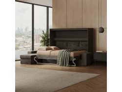 SMARTBett Murphy Bed 160x200 Horizontal M2 Wild Oak  (Depth 55cm)  with Corner Sofa Sand  Grey