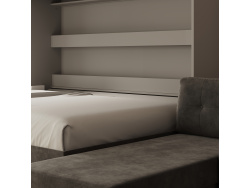 SMARTBett Schrankbett 160x200 Horizontal M2 Perlgrau  (Tiefe 55cm) mit Ecksofa Anthrazit