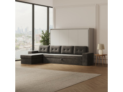 SMARTBett Schrankbett 160x200 Horizontal M2 Perlgrau  (Tiefe 55cm) mit Ecksofa Anthrazit