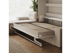 SMARTBett Schrankbett mit Ecksofa Sandgrau 160x200 Horizontal M2 (Tiefe 55cm) Weiss