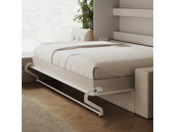SMARTBett Schrankbett mit Ecksofa Sandgrau 160x200 Horizontal M2 (Tiefe 55cm) Weiss