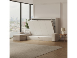 SMARTBett Schrankbett mit Ecksofa Sandgrau 160x200 Horizontal M2 (Tiefe 55cm) Weiss