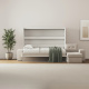 SMARTBett Schrankbett mit Ecksofa Sandgrau 160x200 Horizontal M2 (Tiefe 55cm) Weiss