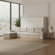 SMARTBett Schrankbett mit Ecksofa Sandgrau 160x200 Horizontal M2 (Tiefe 55cm) Weiss