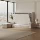 SMARTBett Schrankbett mit Ecksofa Sandgrau 160x200 Horizontal M2 (Tiefe 55cm) Weiss