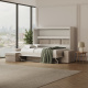 SMARTBett Schrankbett mit Ecksofa Sandgrau 160x200 Horizontal M2 (Tiefe 55cm) Weiss