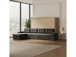 SMARTBett Murphy Bed with Corner Sofa Anthracite 160x200 Horizontal M2 (Depth 55cm) Kaiserberg  Oak