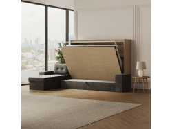 SMARTBett Murphy Bed with Corner Sofa Anthracite 160x200 Horizontal M2 (Depth 55cm) Kaiserberg  Oak