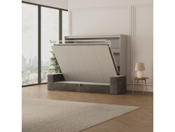 SMARTBett Murphy bed with sofa Anthrazit (M2 55cm depth) 160x200 Horizontal Pearl Gray