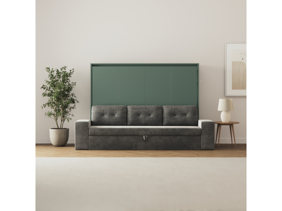 SMARTBett 140x200 Wall Bed Horizontal M2 (Depth 55cm) Roock Green withl. SOFA