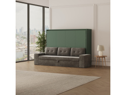 SMARTBett 140x200 Wall Bed Horizontal M2 (Depth 55cm) Roock Green withl. SOFA