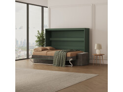 SMARTBett 140x200 Wall Bed Horizontal M2 (Depth 55cm) Roock Green withl. SOFA