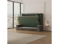 SMARTBett 140x200 Wall Bed Horizontal M2 (Depth 55cm) Roock Green withl. SOFA