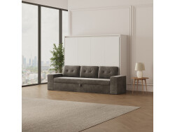 SMARTBett 160x200 Schrankbett Horizontal inkl.SOFA  Anthrazit  M2 (Tiefe 55cm) WEISS