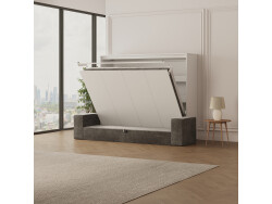 SMARTBett 160x200 Schrankbett Horizontal inkl.SOFA  Anthrazit  M2 (Tiefe 55cm) WEISS