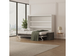 SMARTBett 160x200 Schrankbett Horizontal inkl.SOFA  Anthrazit  M2 (Tiefe 55cm) WEISS
