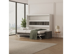 SMARTBett 160x200 Schrankbett Horizontal inkl.SOFA  Anthrazit  M2 (Tiefe 55cm) WEISS