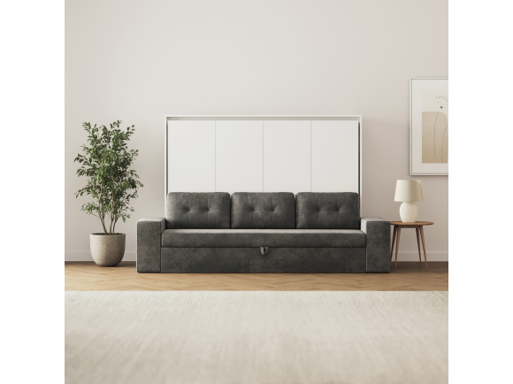 SMARTBett 140x200 Wall Bed Horizontal M2 (Depth 55cm) WHITE incl. SOFA Anthracite