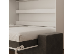 SMARTBett 140x200 Wall Bed Horizontal M2 (Depth 55cm) WHITE incl. SOFA Anthracite