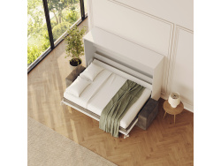 SMARTBett 140x200 Wall Bed Horizontal M2 (Depth 55cm) WHITE incl. SOFA Anthracite
