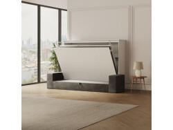 SMARTBett 140x200 Wall Bed Horizontal M2 (Depth 55cm) WHITE incl. SOFA Anthracite