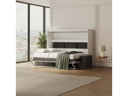SMARTBett 140x200 Wall Bed Horizontal M2 (Depth 55cm) WHITE incl. SOFA Anthracite