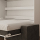 SMARTBett 140x200 Wall Bed Horizontal M2 (Depth 55cm) WHITE incl. SOFA Anthracite
