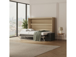 SMARTBett 140x200 Schrankbett Horizontal M2 (Tiefe 55cm) Kaiserberg Eiche inkl.SOFA Anthrazit