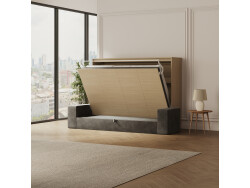 SMARTBett 140x200 Schrankbett Horizontal M2 (Tiefe 55cm) Kaiserberg Eiche inkl.SOFA Anthrazit