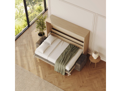 SMARTBett 140x200 Murphy Bed Horizontal M2 (Depth 55cm) Kayserberg Oak incl. SOFA Sand grey